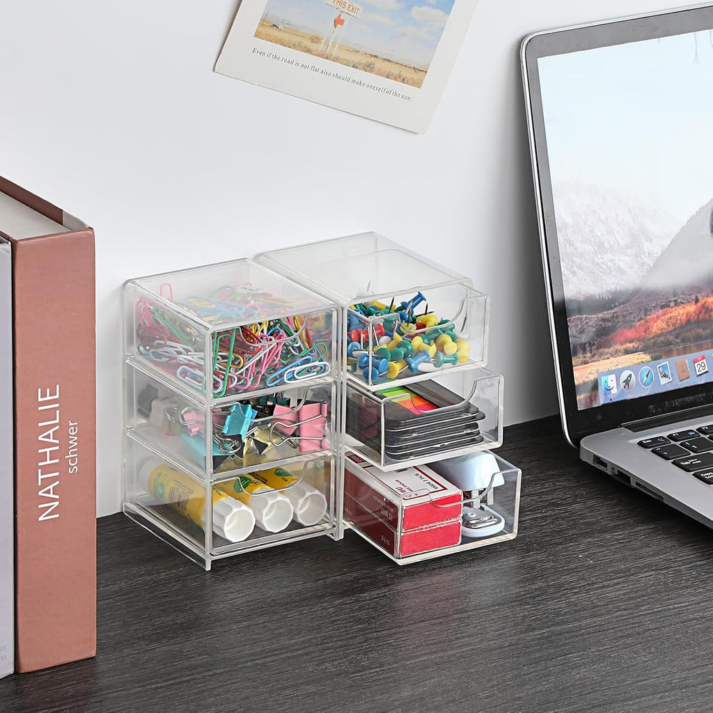 BTSKY 1 Pack Small Acrylic Storage Organizer with Drawers, 3-Layer