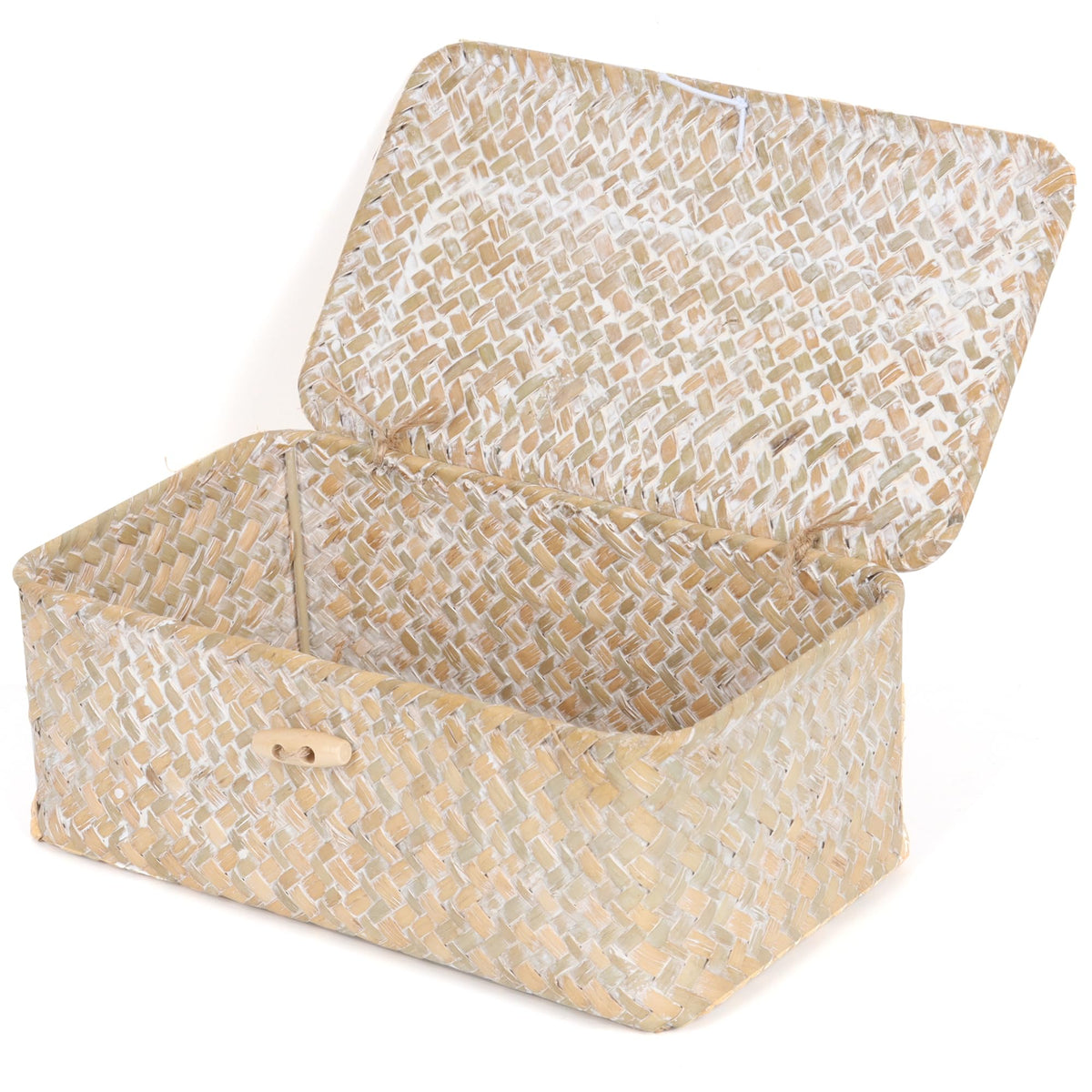 FEIALNDUO Wicker Shelf Baskets with Lid,Seagrass Storage Basket Bins Rectangular Handwoven Basket Boxes for Shelves Desktop Home Organizer (Coffee, X-Small)