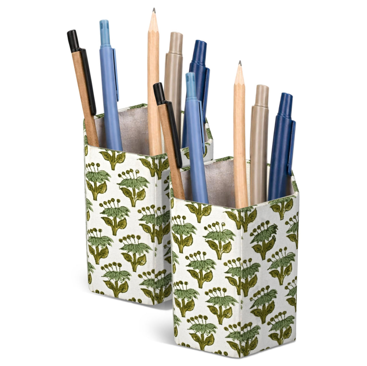CPC Emerald Green Block Print Cotton Pen Holder Set of 2