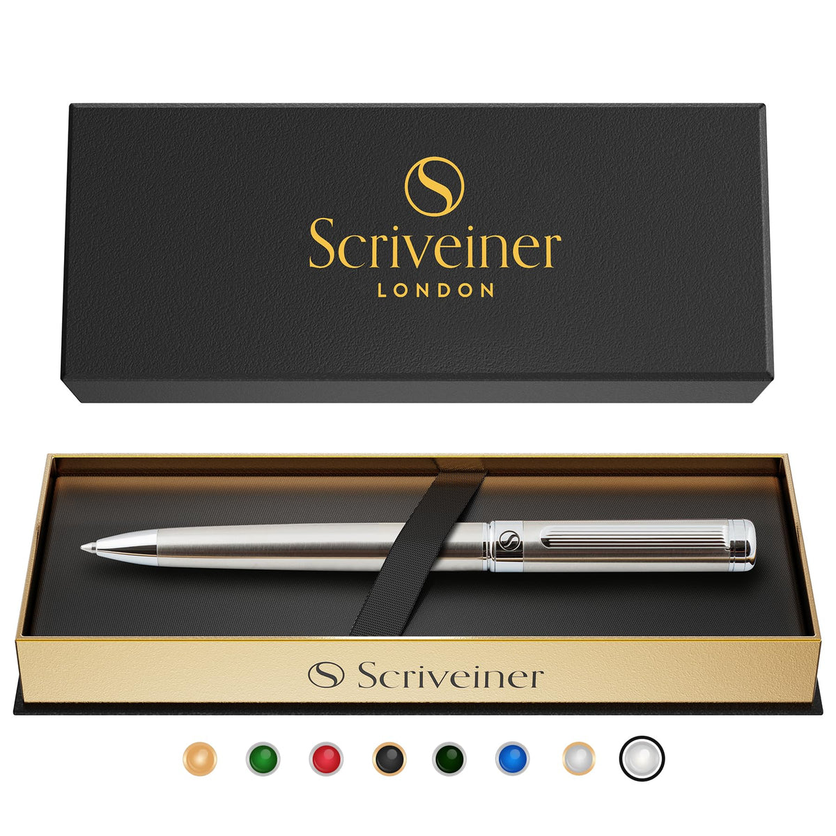 Scriveiner Gold Ballpoint Pen - Stunning Luxury Pen, Real Gold Plating, Schmidt Black Refill, Best Ball Pen Gift Set for Men & Women, Professional Executive Office, Nice Fancy Designer Pens