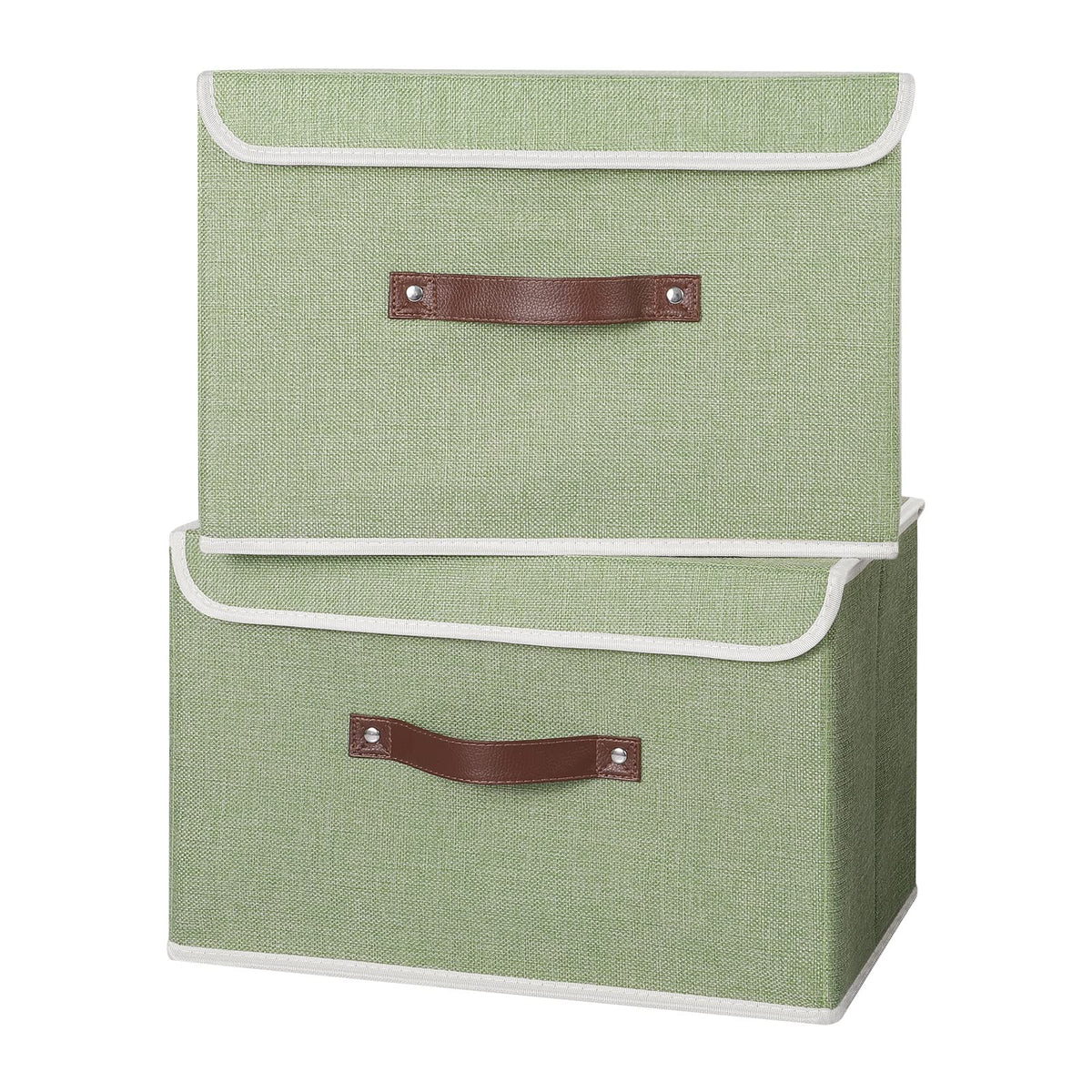 ANMINY Fabric Storage Box Bins with Lids, Green, 10"x8"x7"