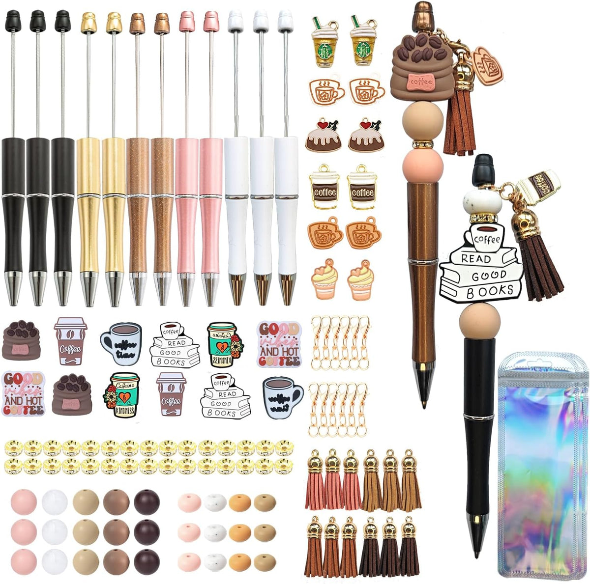JNwhy Coffee Themed Beadable Pen DIY Bead Ballpoint Pens Kit