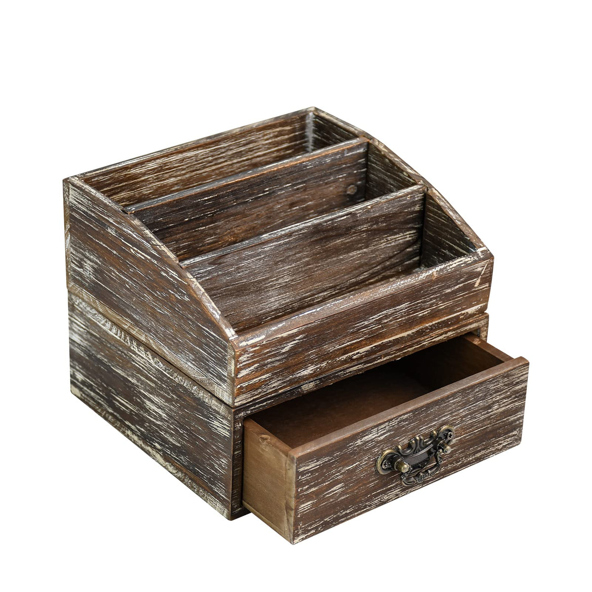 Desk Organizer with Drawers Light Brown Vintage Wood Desktop Storage Box
