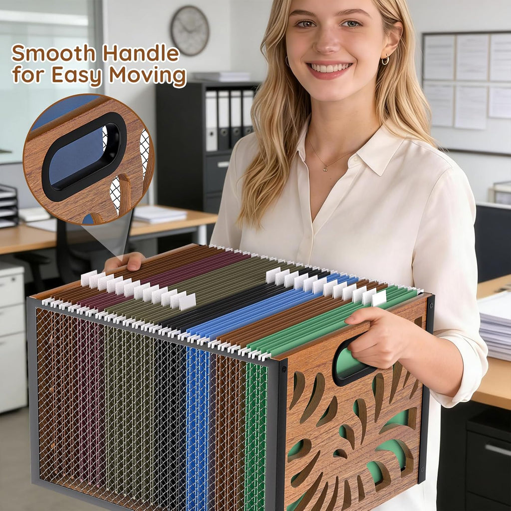 Wood File Box,Hanging File Organizer,File Storage Box Bin for Letter Size