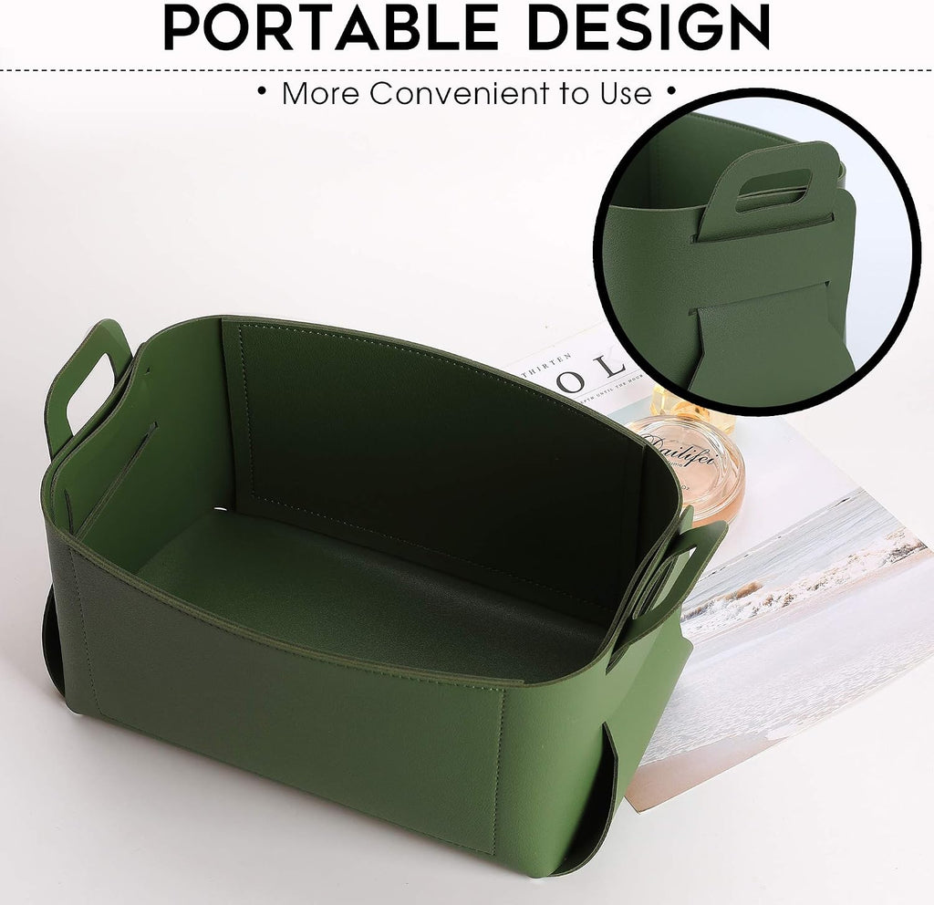 KINIVA Gift Baskets for Present-Valet Tray Organizer - Leather Dresser Organizer Box for Men and Women - Jewelry Accessories Catchall Vanity Tray for Table Desk Top (Green)
