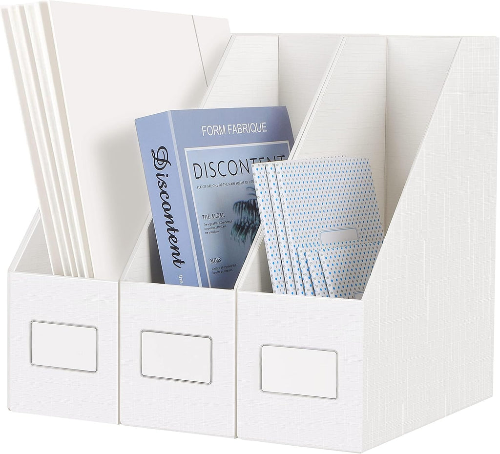 White Magazine File Holders，3 Packs Cardboard File Rack, Folder Holder