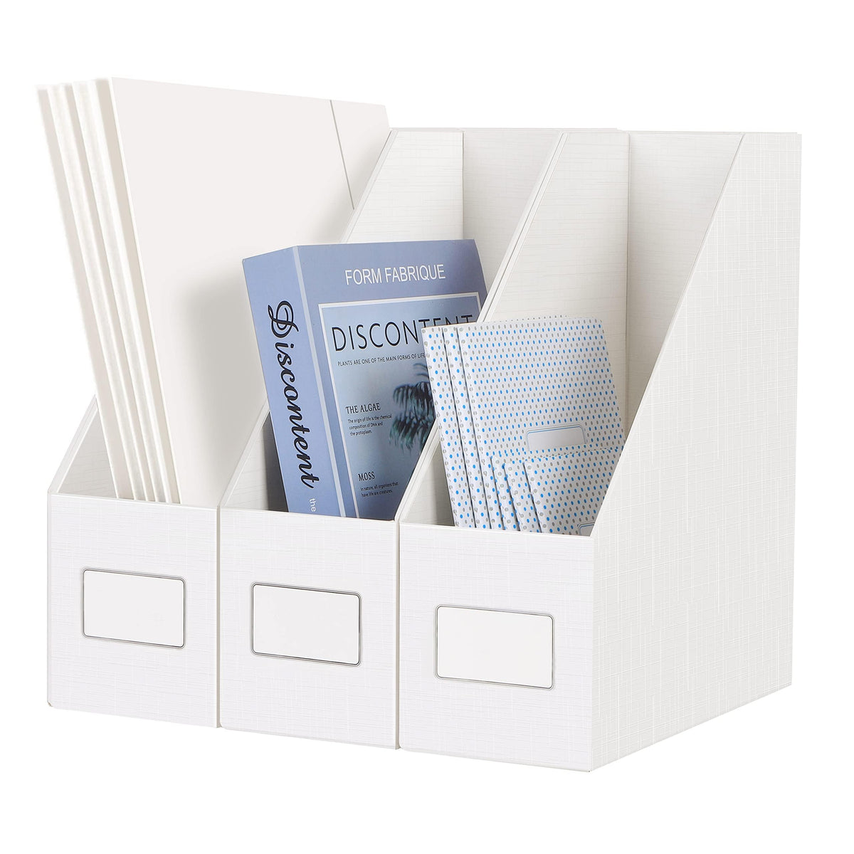 White Magazine File Holders，3 Packs Cardboard File Rack, Folder Holder