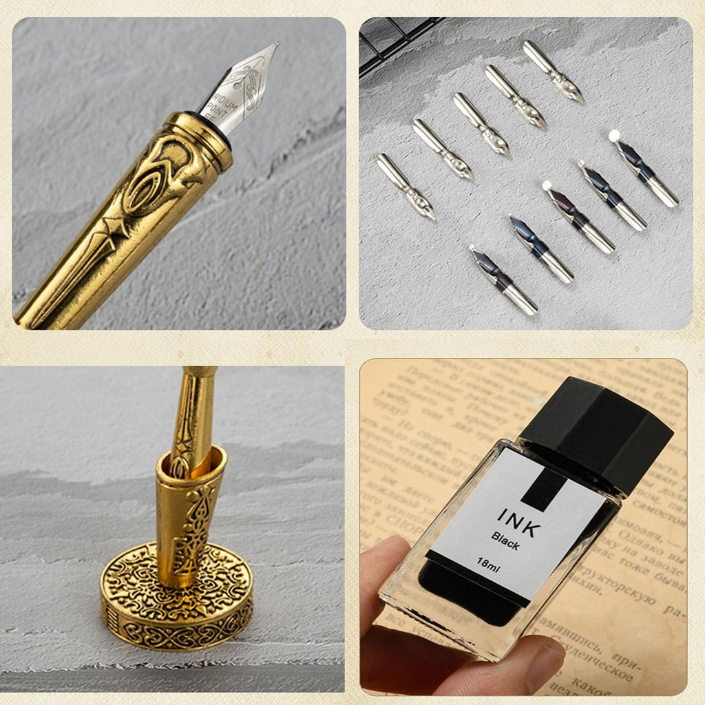 Peacock Feather Pen and Ink Set, Wax Seal Kit Present Box