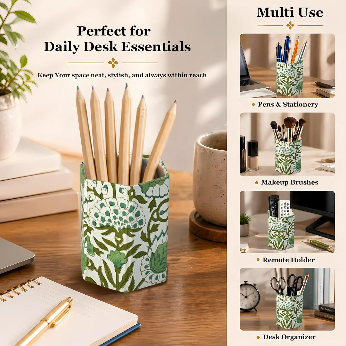 CPC Agate Green Block Print Cotton Pen Holder Set of 2