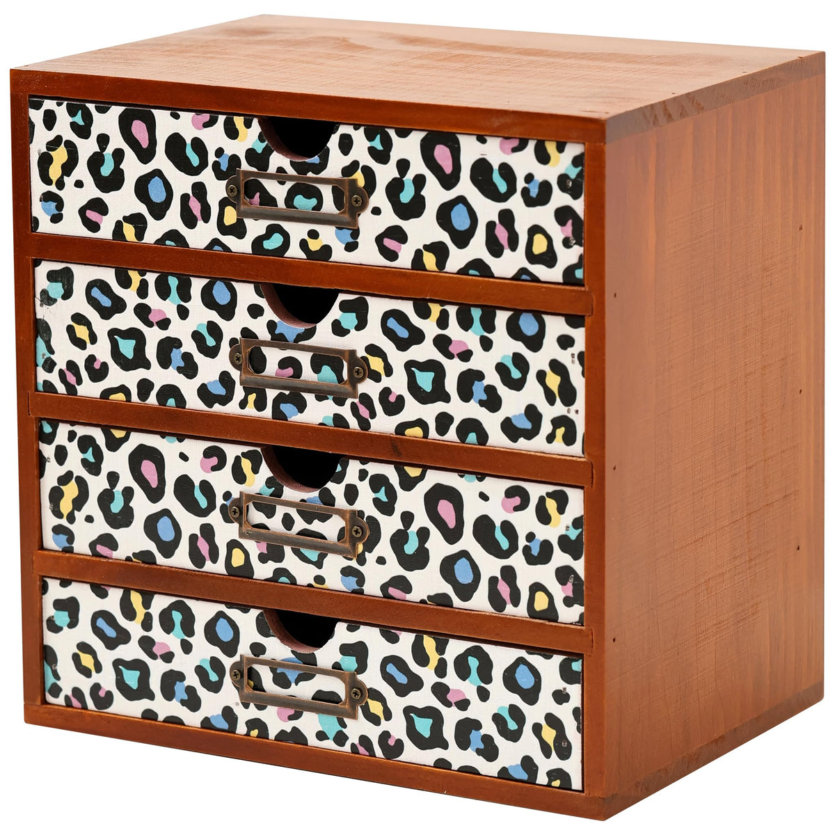 4-Drawer Vintage Desk Wood Storage Box With Drawers in Floral Chintz - Wooden Table Organizer I End Clutter & Dullness, Personalize Your Workspace - Beautiful Flower Design for Office & Home