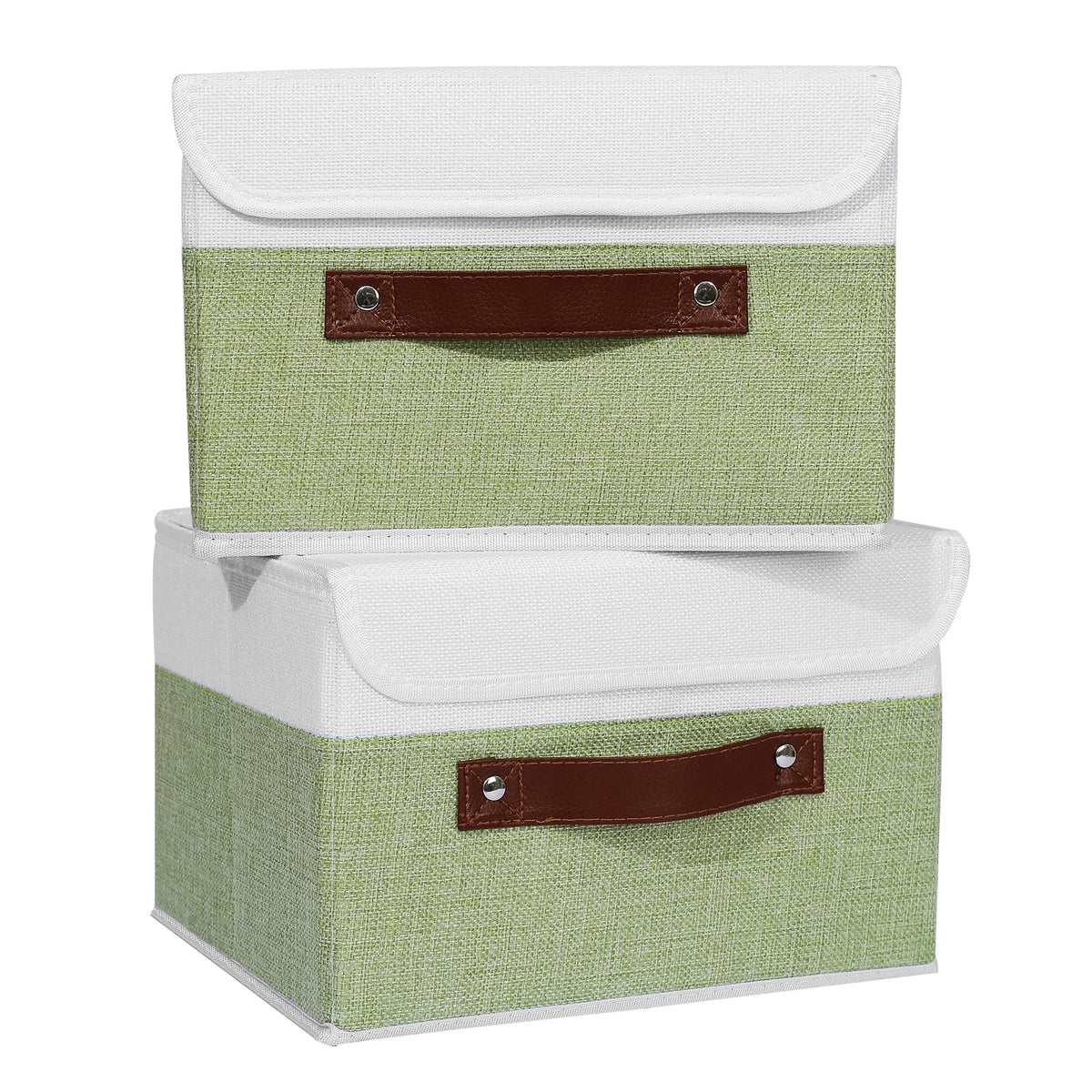 ANMINY Fabric Storage Box Bins with Lids, Green, 10"x8"x7"