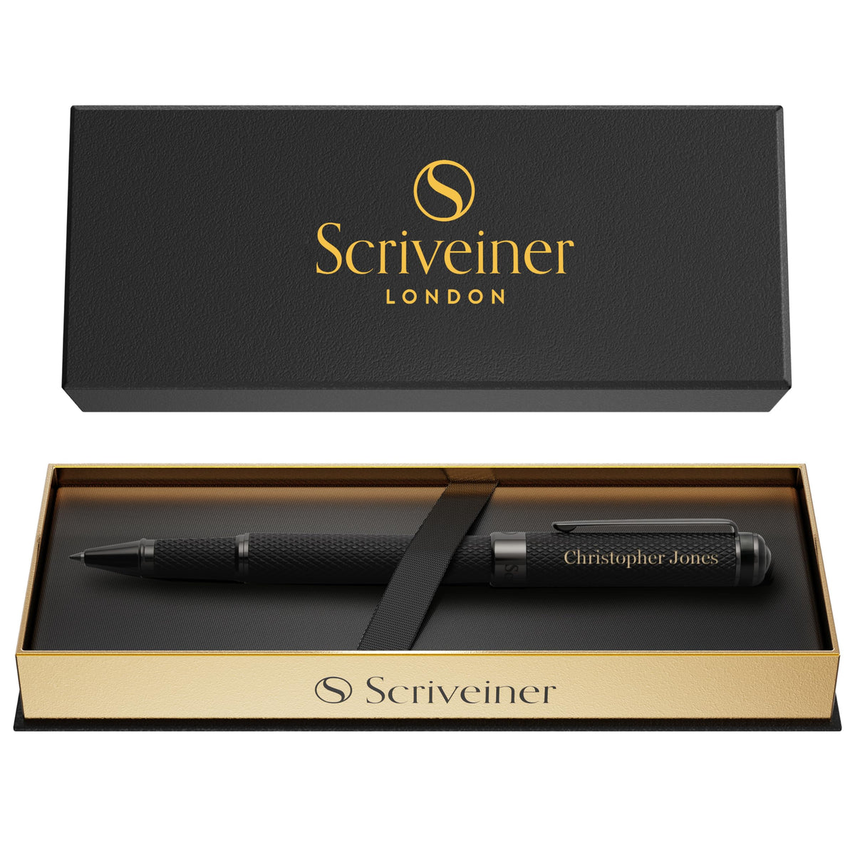 Scriveiner Black Green Rollerball Pen - Stunning Luxury Pen, Chrome Finish, Schmidt Ink Refill, Best Roller Ball Pen Gift Set for Men & Women, Professional, Executive Office
