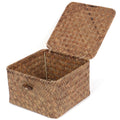 Moosky Wicker Shelf Baskets with Lid, Handwoven Seagrass Storage Basket Bins Square Gift Boxes for Shelves Home Decor Organizer (Natural, X-Small)