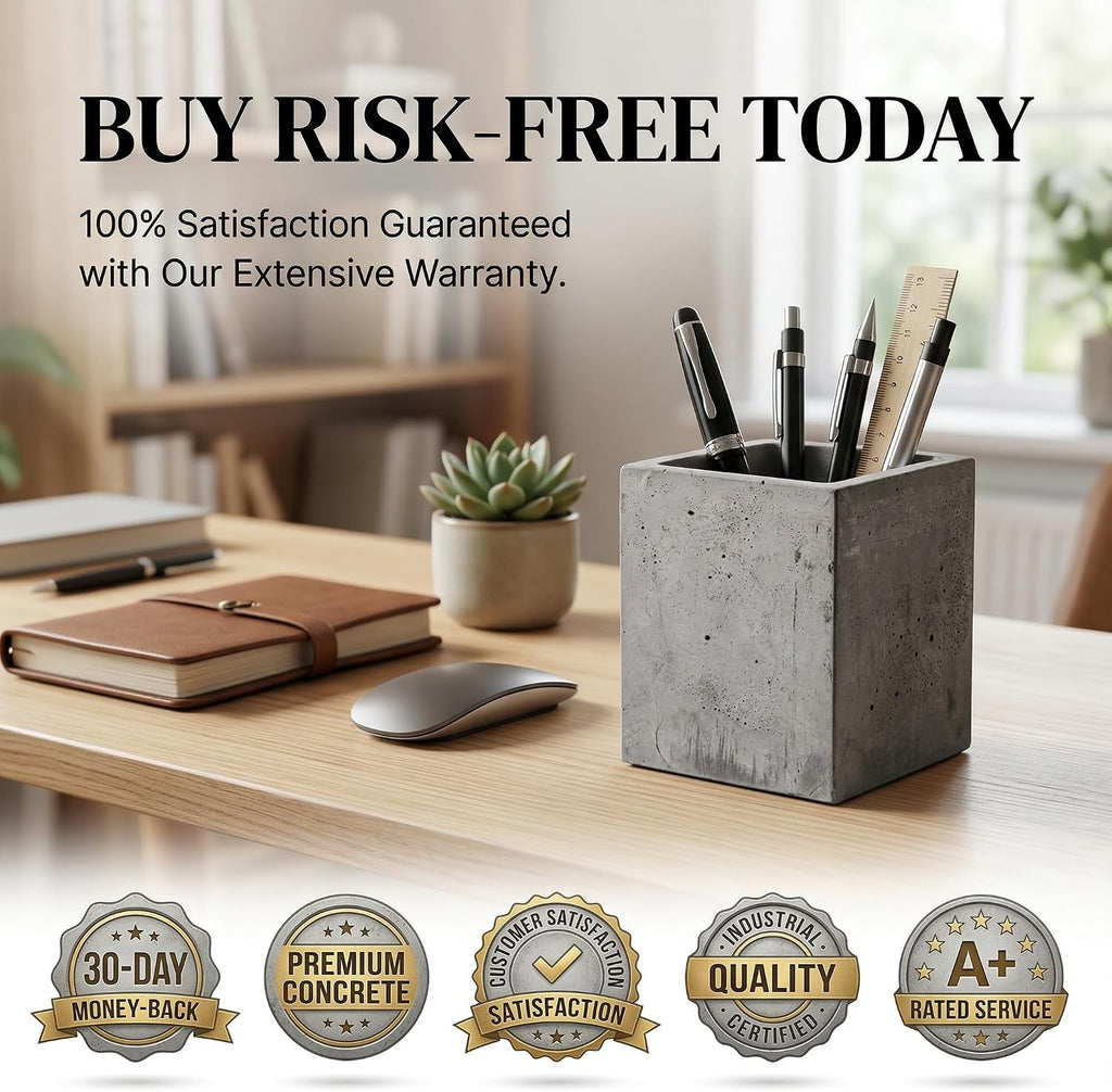 Pen Holder Pencil Holder For Desk,Pen Cup Holder For Desk,Concrete Desktop Pencil Cup (Grey Color)