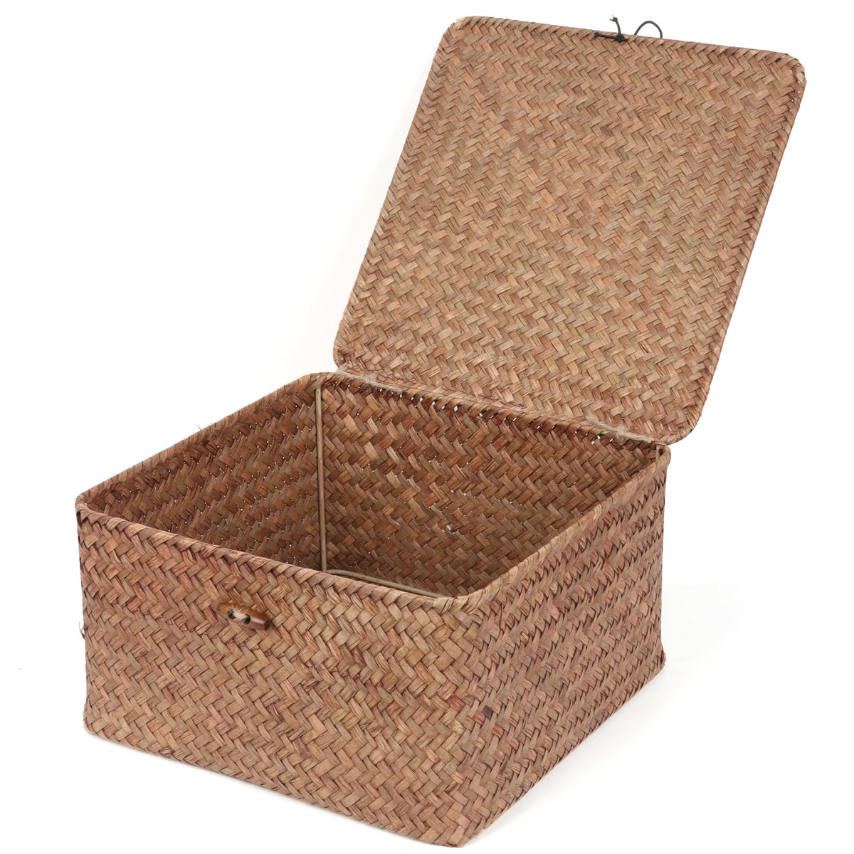Moosky Wicker Shelf Baskets with Lid, Handwoven Seagrass Storage Basket Bins Square Gift Boxes for Shelves Home Decor Organizer (Natural, X-Small)
