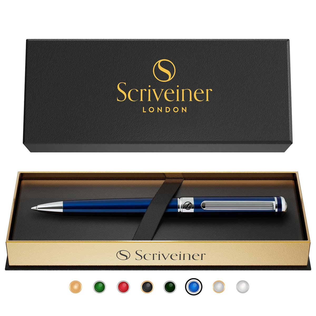 Scriveiner Gold Ballpoint Pen - Stunning Luxury Pen, Real Gold Plating, Schmidt Black Refill, Best Ball Pen Gift Set for Men & Women, Professional Executive Office, Nice Fancy Designer Pens