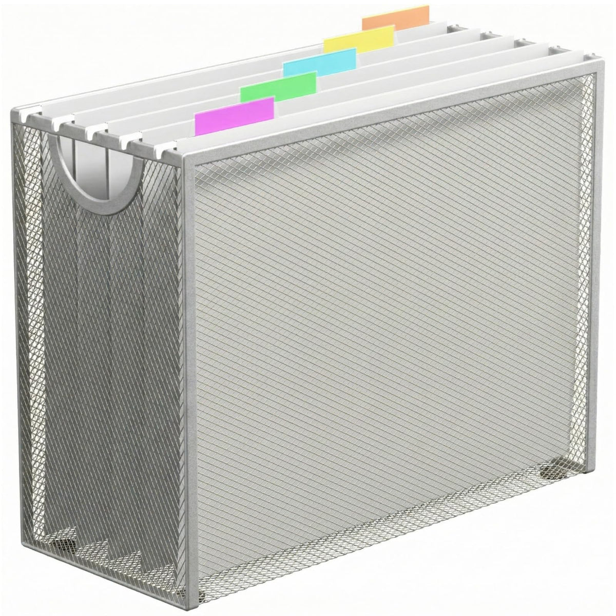 Hanging File Organizer, File Folder Organizer with Handles, Metal Mesh File Crate Storage Box, Letter Size (with 5 Grey Folders)