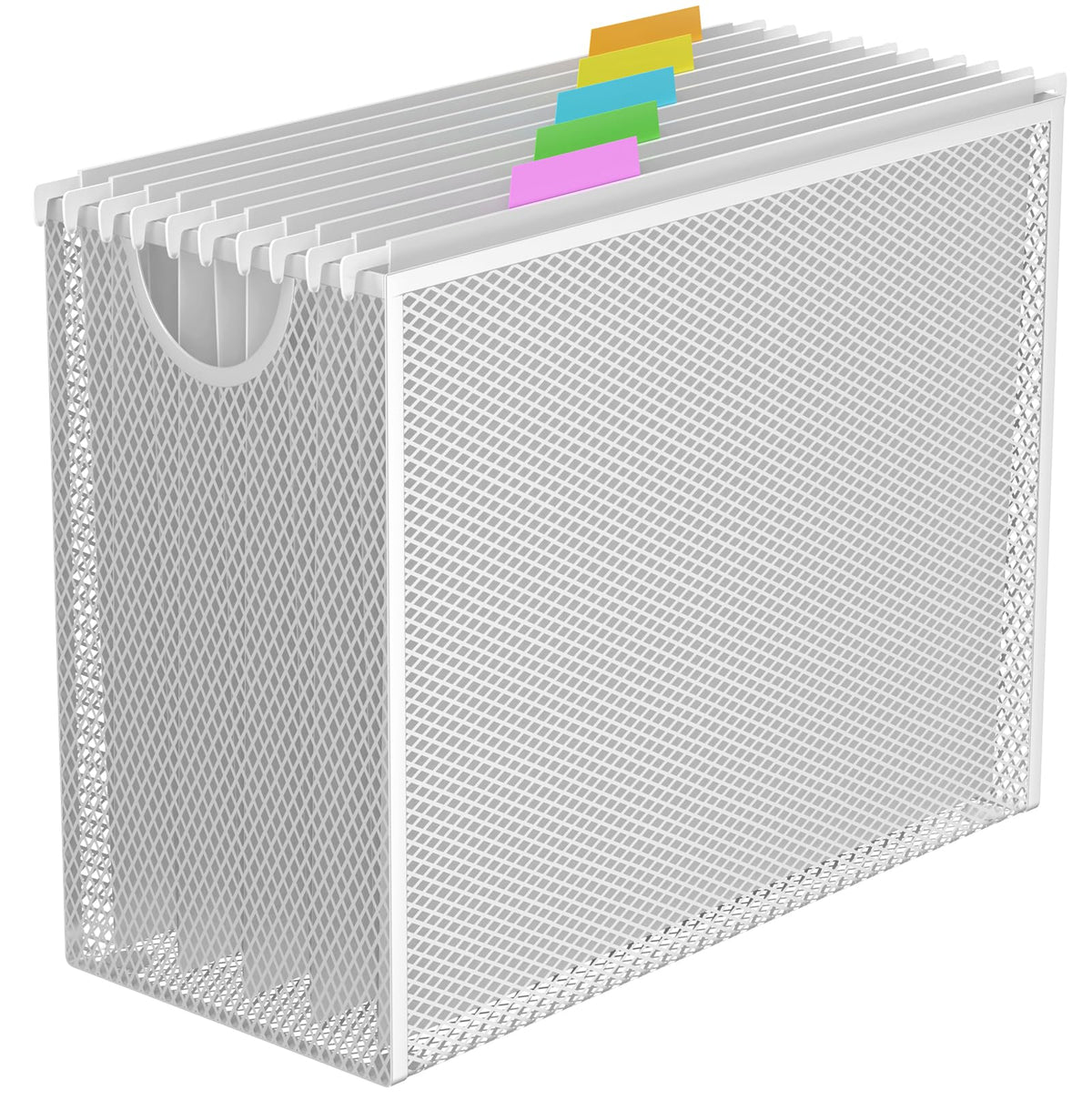 Hanging File Organizer, File Folder Organizer with Handles, Metal Mesh File Crate Storage Box, Letter Size (with 5 Grey Folders)