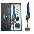 VANGOAL Peacock Feather Pen and Ink Set with Gift Box, Vintage Quill Pen for Writing, Calligraphy Pen Set for Office Supplies, Birthday, Wedding, Christmas Gift (Green - Peacock Feathers)
