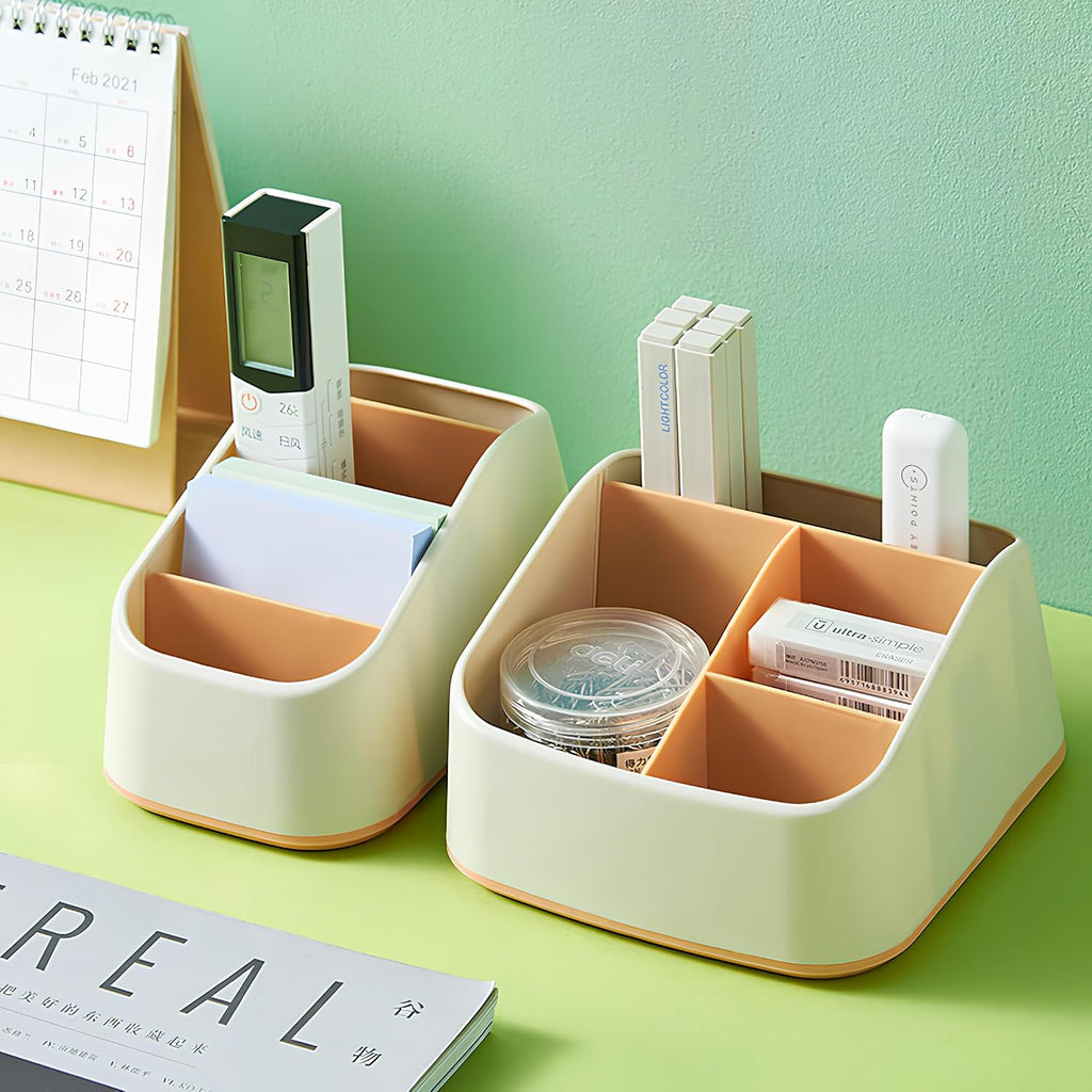 Desktop Organizer 4 Compartments, Plastic Desk Storage Box for Office Home (Orange)