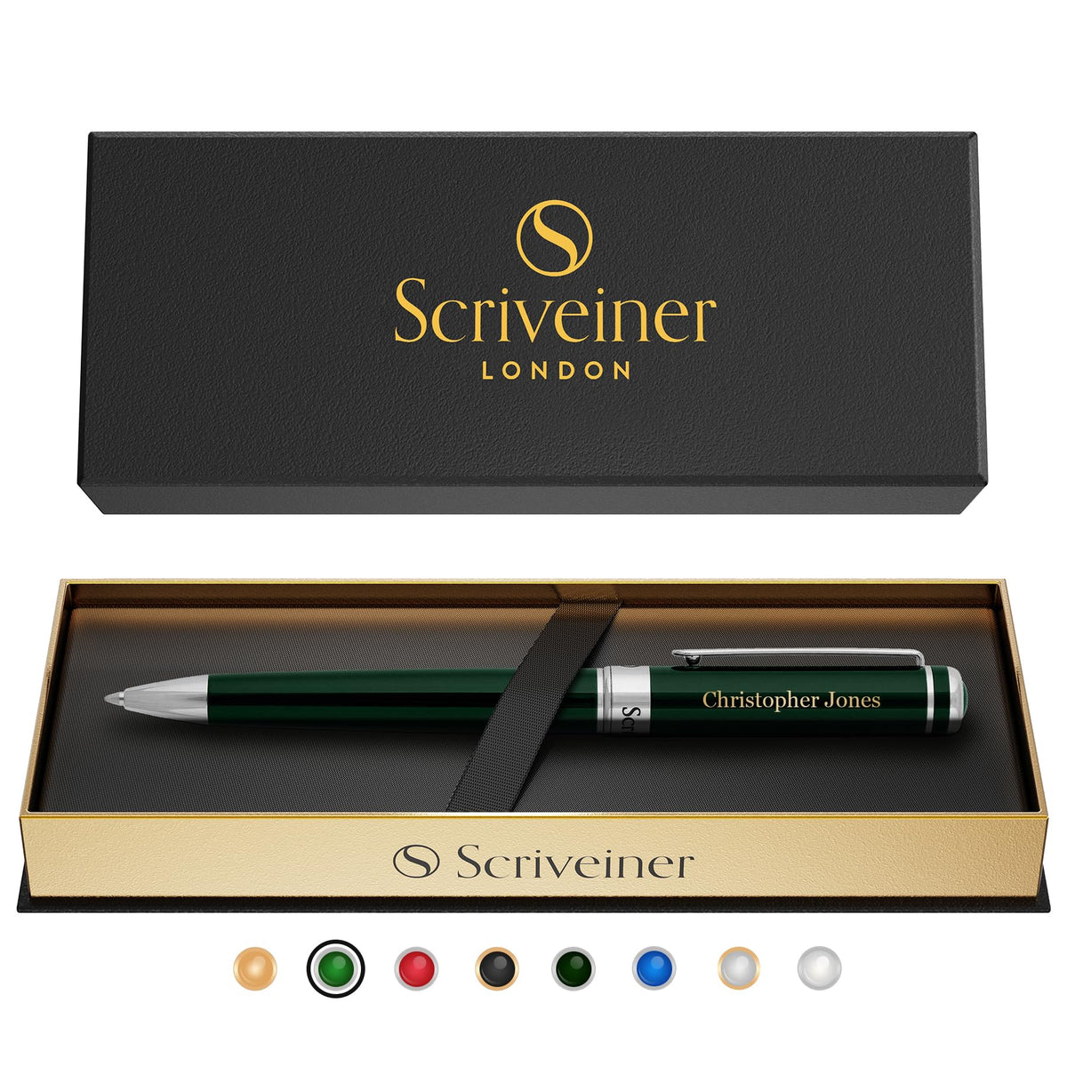 Scriveiner Gold Ballpoint Pen - Stunning Luxury Pen, Real Gold Plating, Schmidt Black Refill, Best Ball Pen Gift Set for Men & Women, Professional Executive Office, Nice Fancy Designer Pens