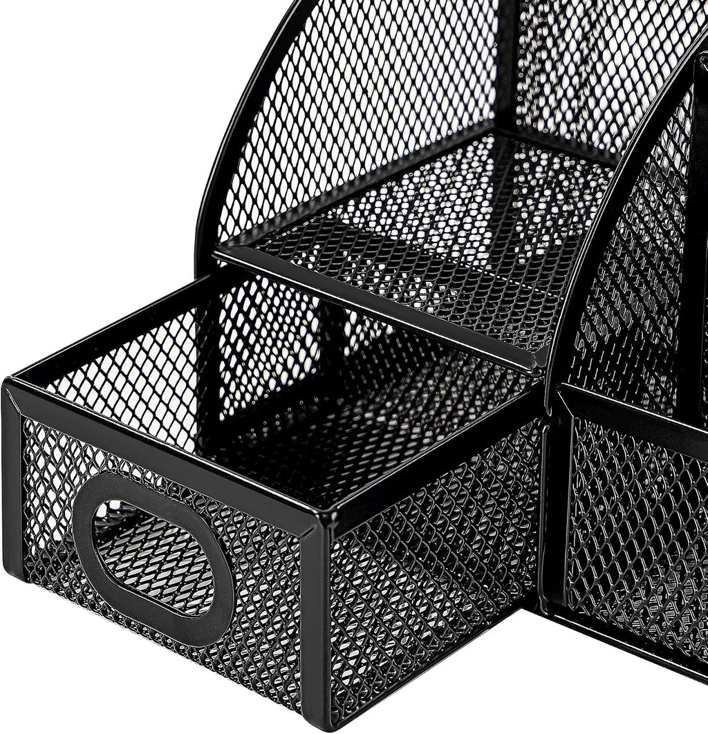 Amazon Basics Mesh Pen Holder and Desktop Desk Organizer, Office Caddy Storage for Writing Utensils, 9.1 x 5.9 x 5.5 inches, Black