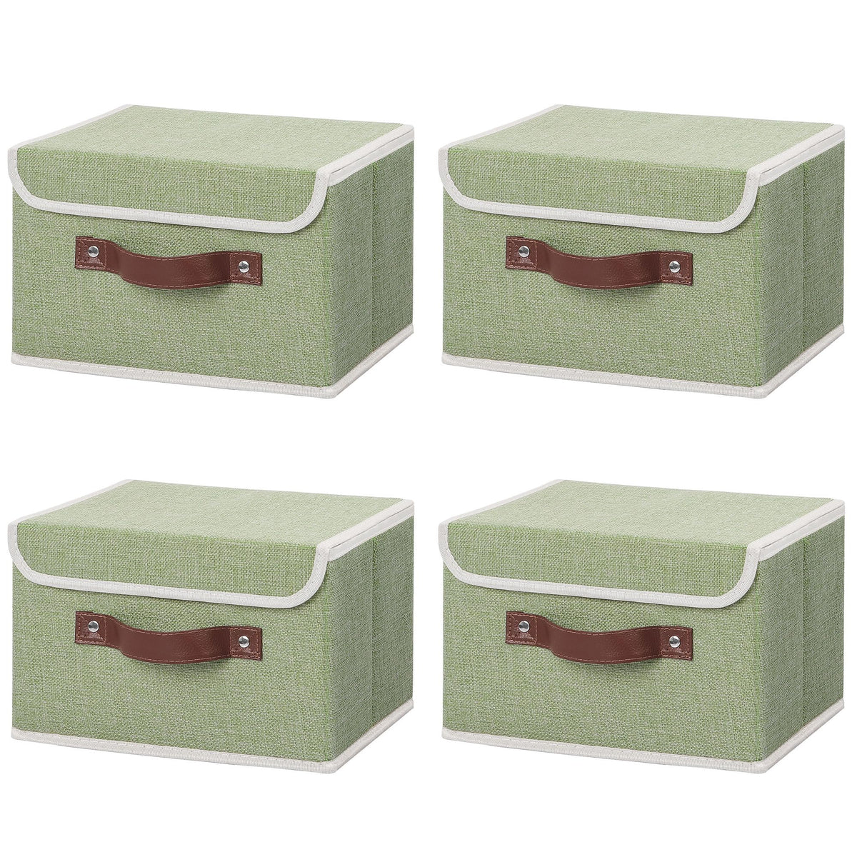 ANMINY Fabric Storage Box Bins with Lids, Green, 10"x8"x7"