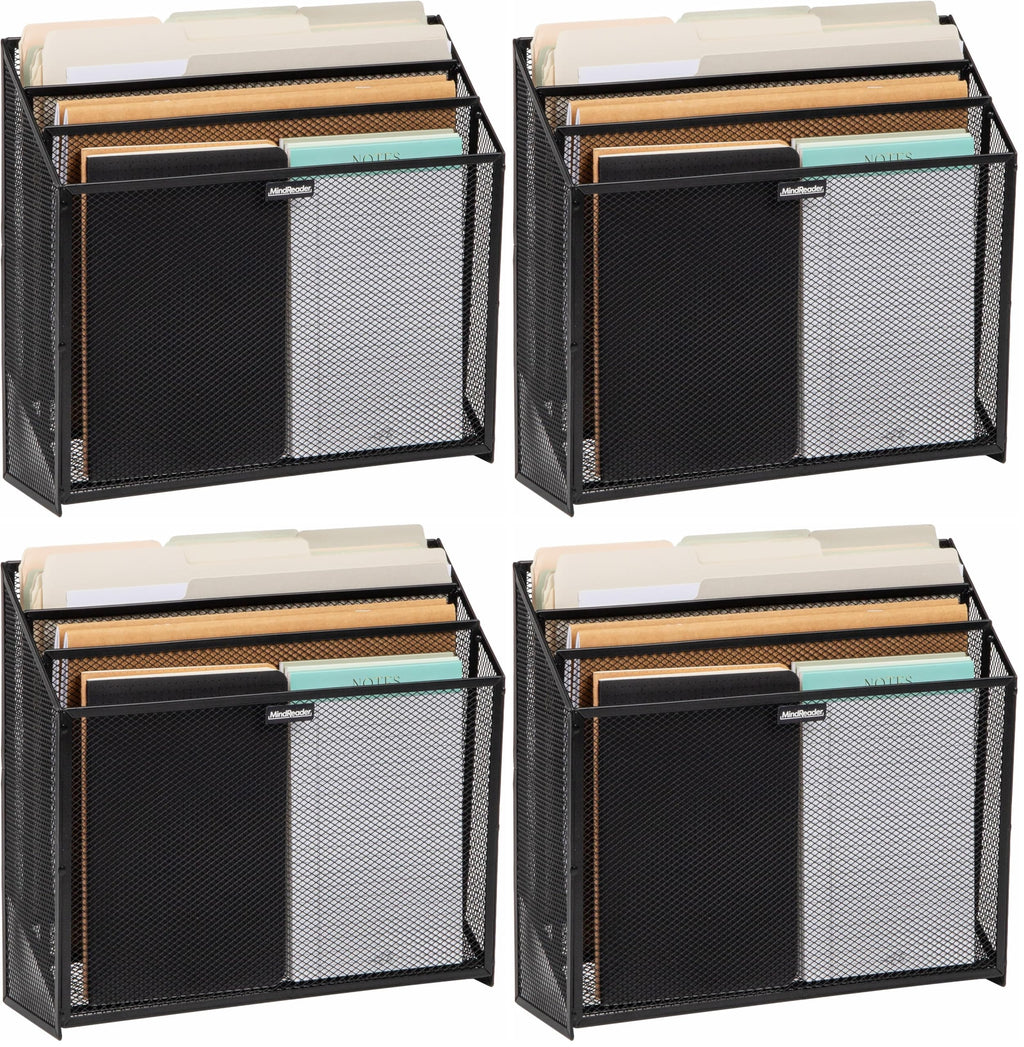 Mind Reader Vertical File Storage, Desktop Organizer, Workspace, Office, Metal Mesh, 12.5"L x 3.75"W x 11.5"H, Black