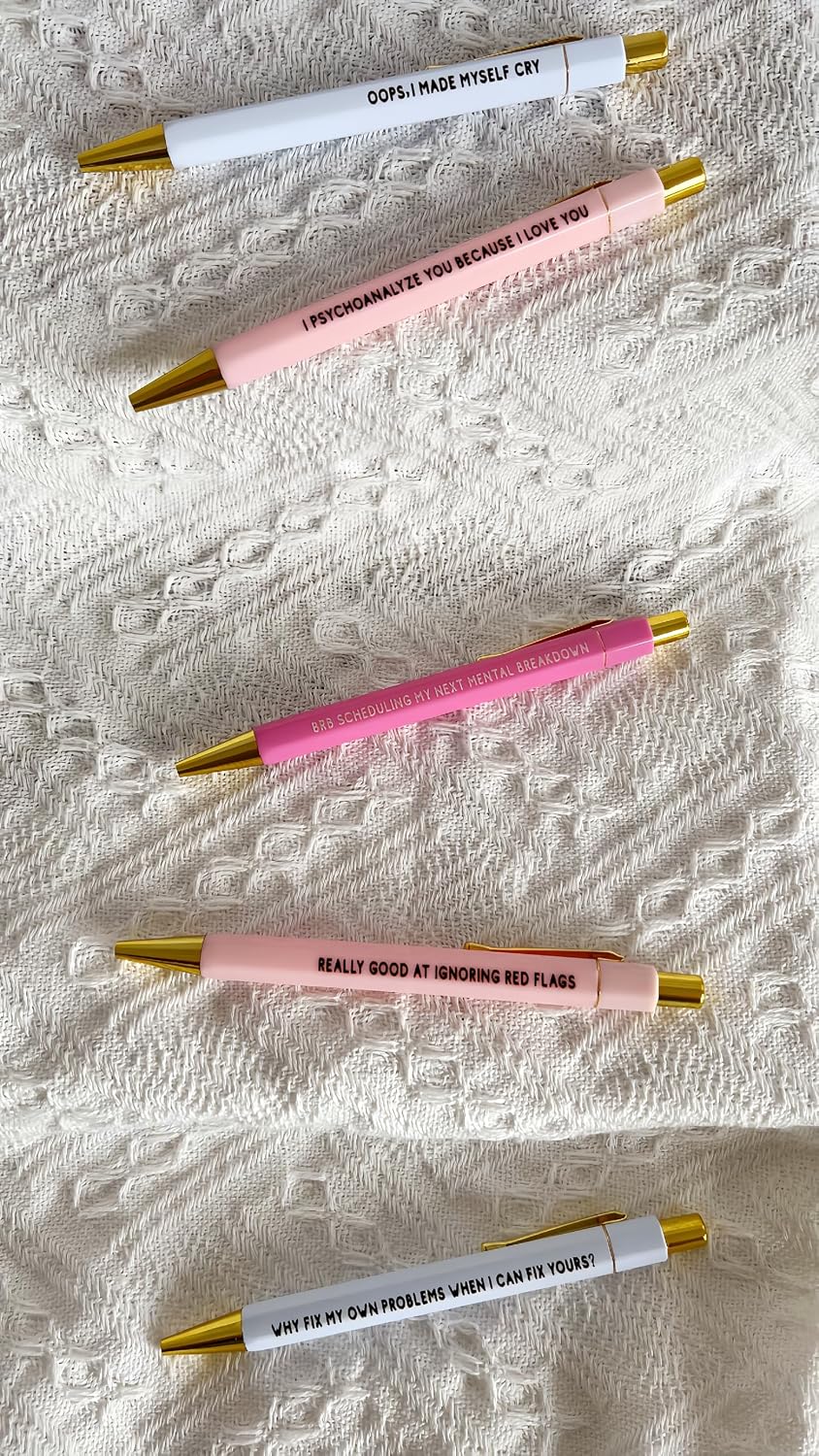 Jxueych 5pcs Cancer Pen Set - Funny Personalized Pens with Inspirational Quotes - Ideal Gift for Friends and Family - Black Ink, Medium Nib 1.0mm