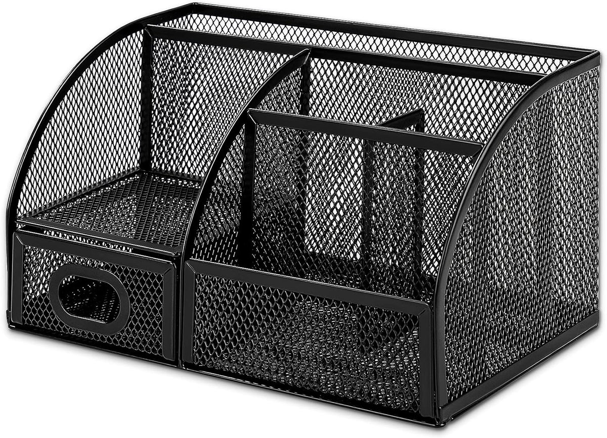 Amazon Basics Mesh Pen Holder and Desktop Desk Organizer, Office Caddy Storage for Writing Utensils, 9.1 x 5.9 x 5.5 inches, Black