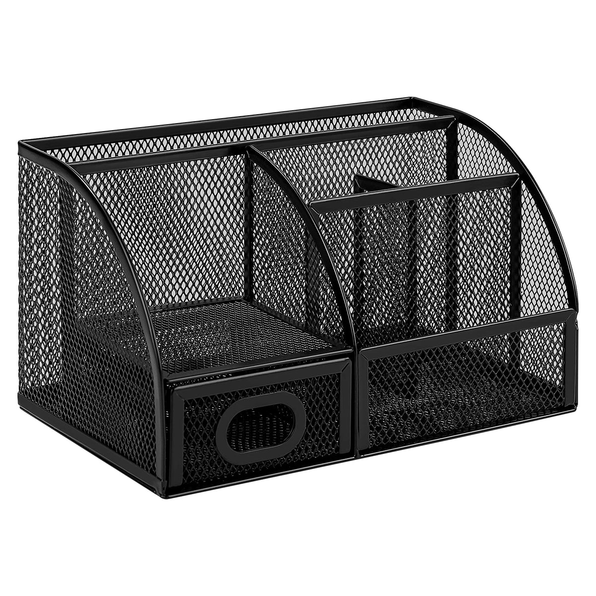 Amazon Basics Mesh Desk Organizer with Pen Holder, Pullout Drawer and Office Caddy Storage, 9.25" x 4.53" x 3.94", Black