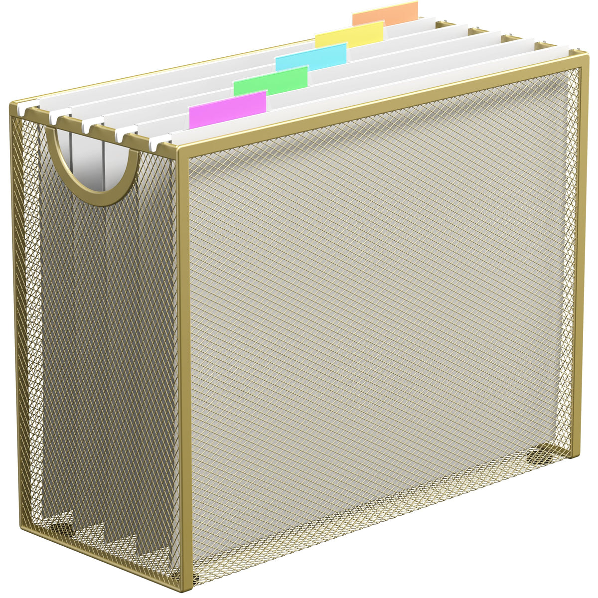 Hanging File Organizer, File Folder Organizer with Handles, Metal Mesh File Crate Storage Box, Letter Size (with 5 Grey Folders)